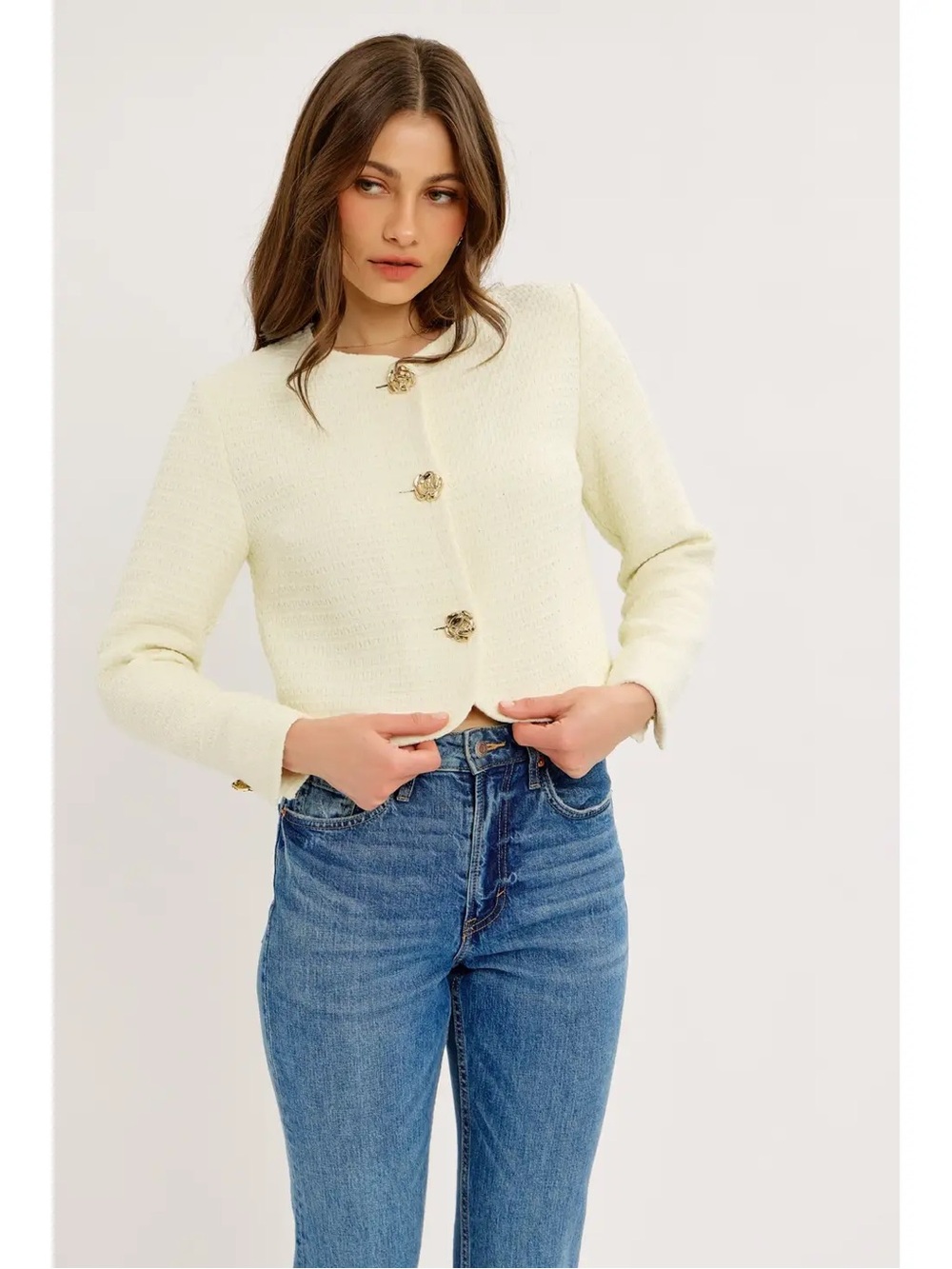 (702) Outstanding Elegance Rosette Button Tweed Jacket - S - NWT - Picture 3 of 6